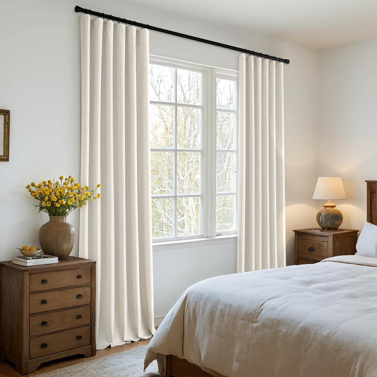 MIULEE 100% Blackout Curtains 92 Inch Long 2 Panels Set for Bedroom, Thick Luxury Faux Linen Black