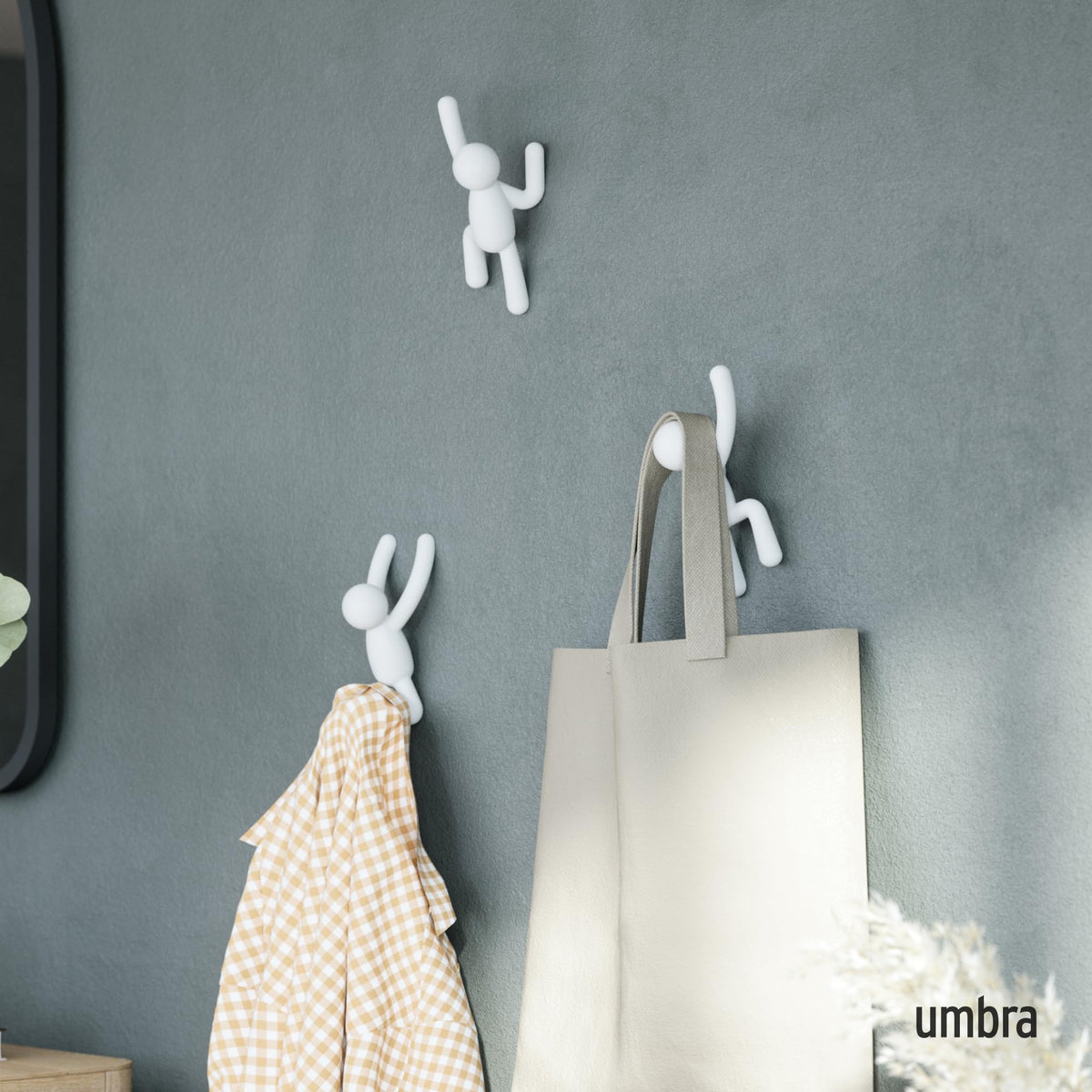 Umbra Buddy Wall Hooks, Decorative Wall Mount Coat Hooks, Set of 3, White