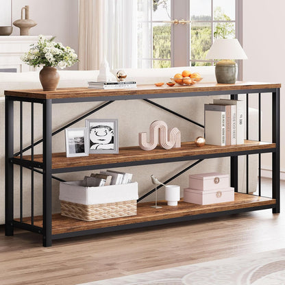LVB Rustic Entryway Table, Industrial Extra Long Hallway Sofa Table, Wood Metal Narrow Console