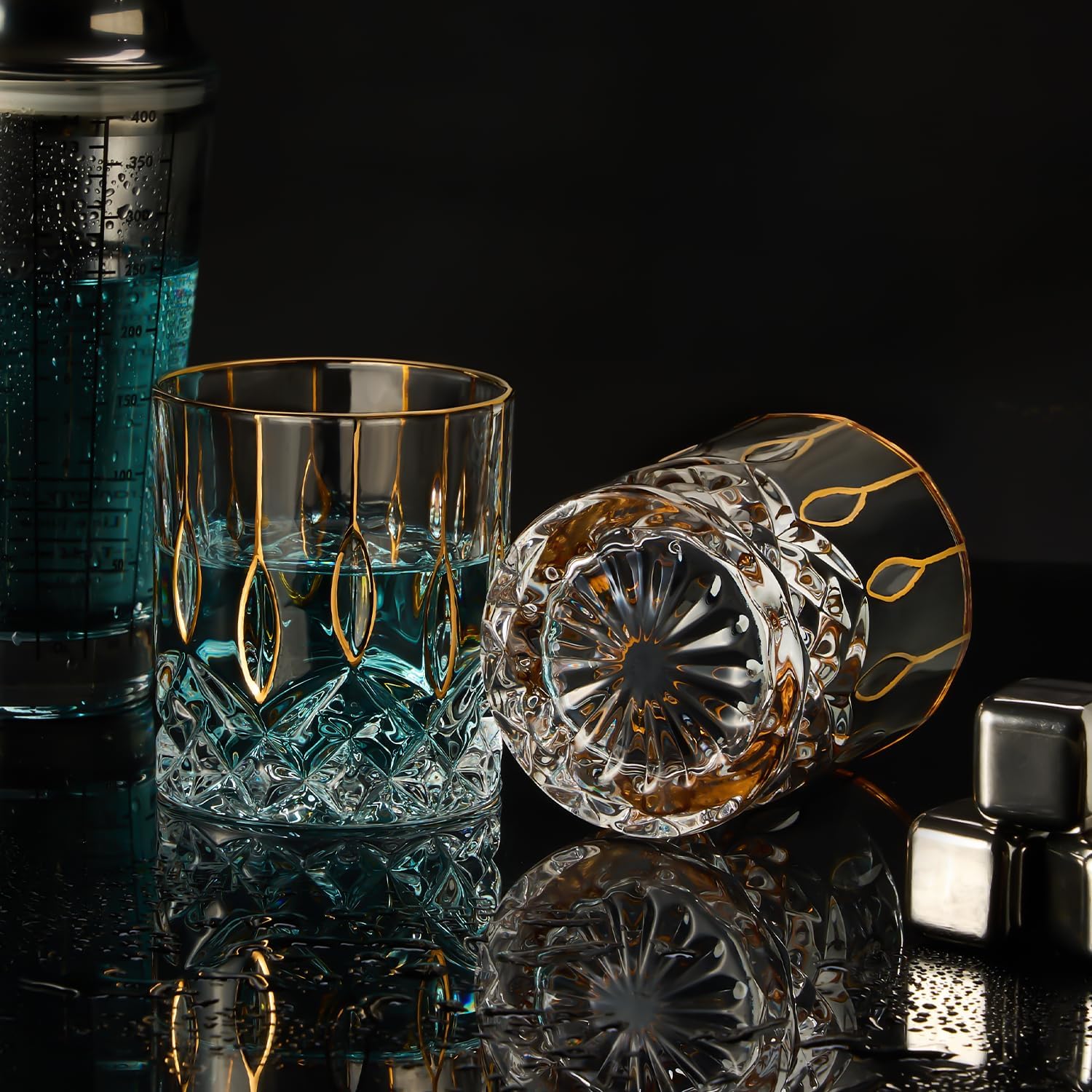 Gold Rim Whiskey Glasses Set of 2,Crystal Old Fashioned Glasses-Luxury Gold Collection,Perfect for