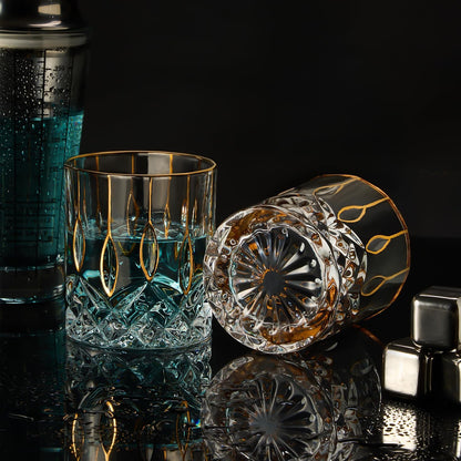 Gold Rim Whiskey Glasses Set of 2,Crystal Old Fashioned Glasses-Luxury Gold Collection,Perfect for