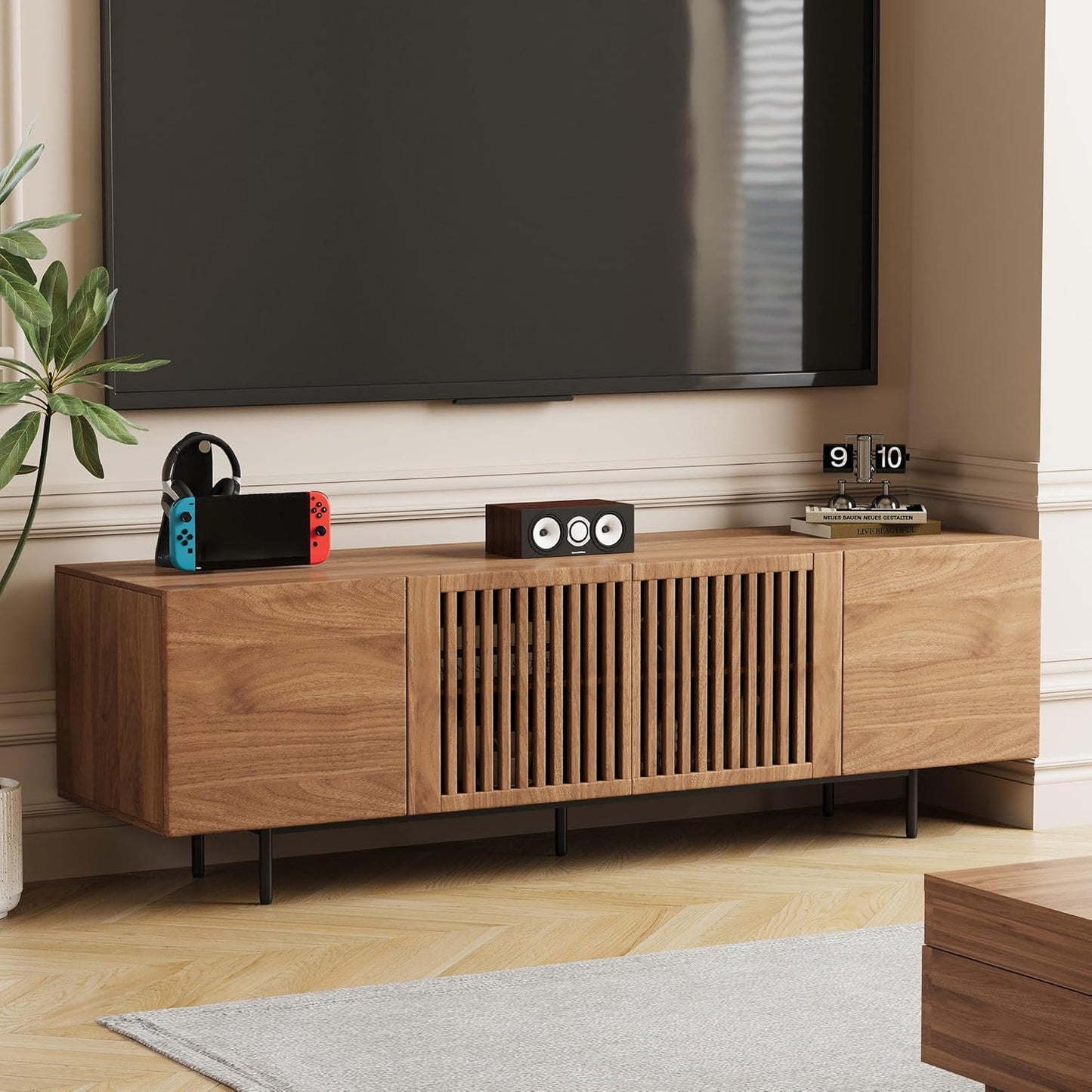 Mid Century Modern TV Stand for 70 Inch TVs, 70.87" Walnut Console with Ample Storage – Stylish