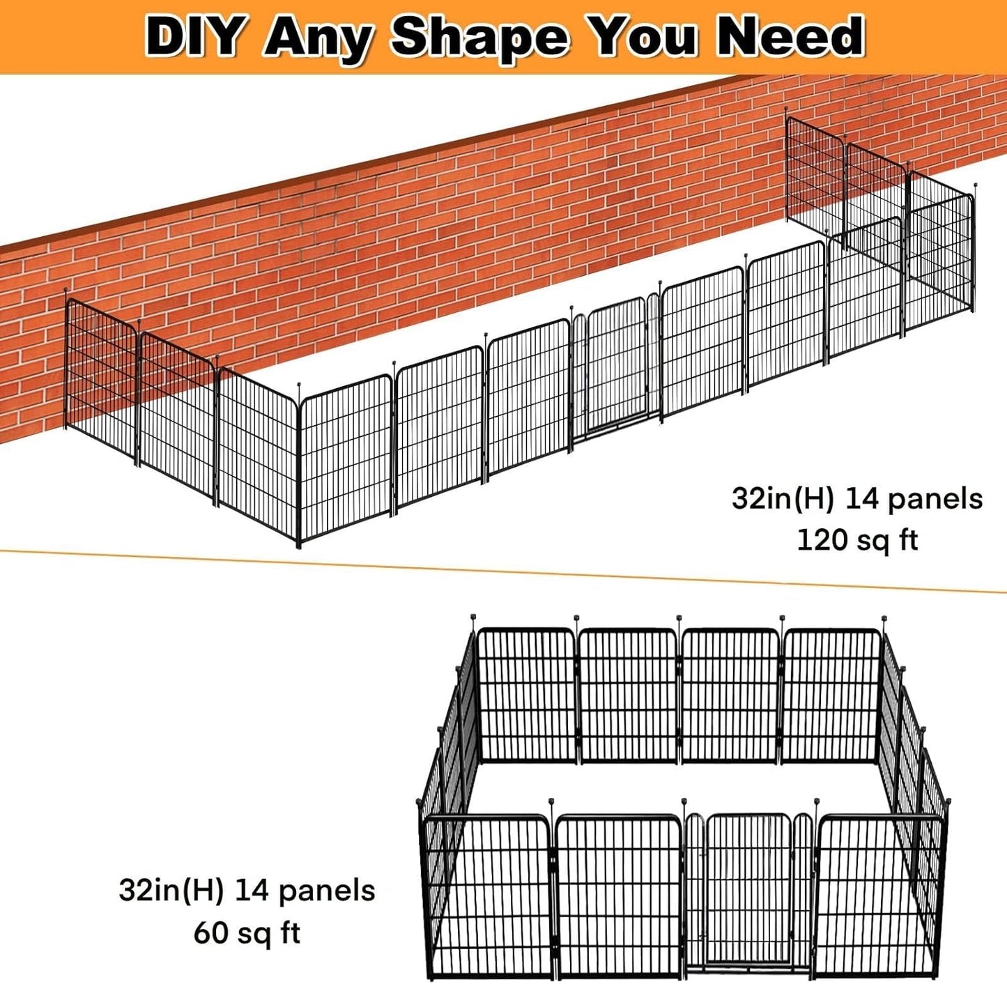 Tall Garden Fence, 32 in(H) Dog Fence Outdoor for Yard. 12 Panels Total 26.6 Ft(L) Puppy Playpen
