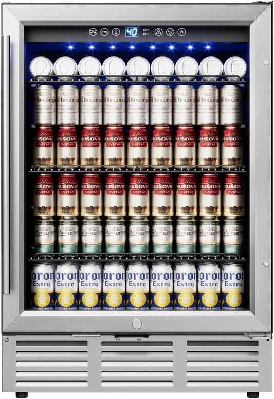 24 Inch Beverage Refrigerator, Beverage Cooler 180 Can Built-in Design, Under Counter Beer Fridge