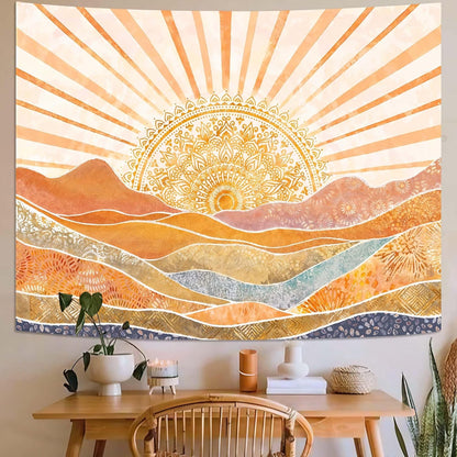 Lunerfex Bohemian Mandala Sunrise Wall Tapestry, Abstract Mountain Scenery Tapestries for Home