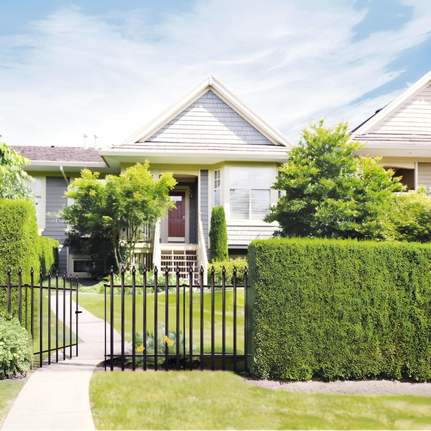 Metal Garden Fence 32 in H x 24 in W 5 Panels (4 Panels + 1 Gate) Total Length 10 ft, No Need Dig