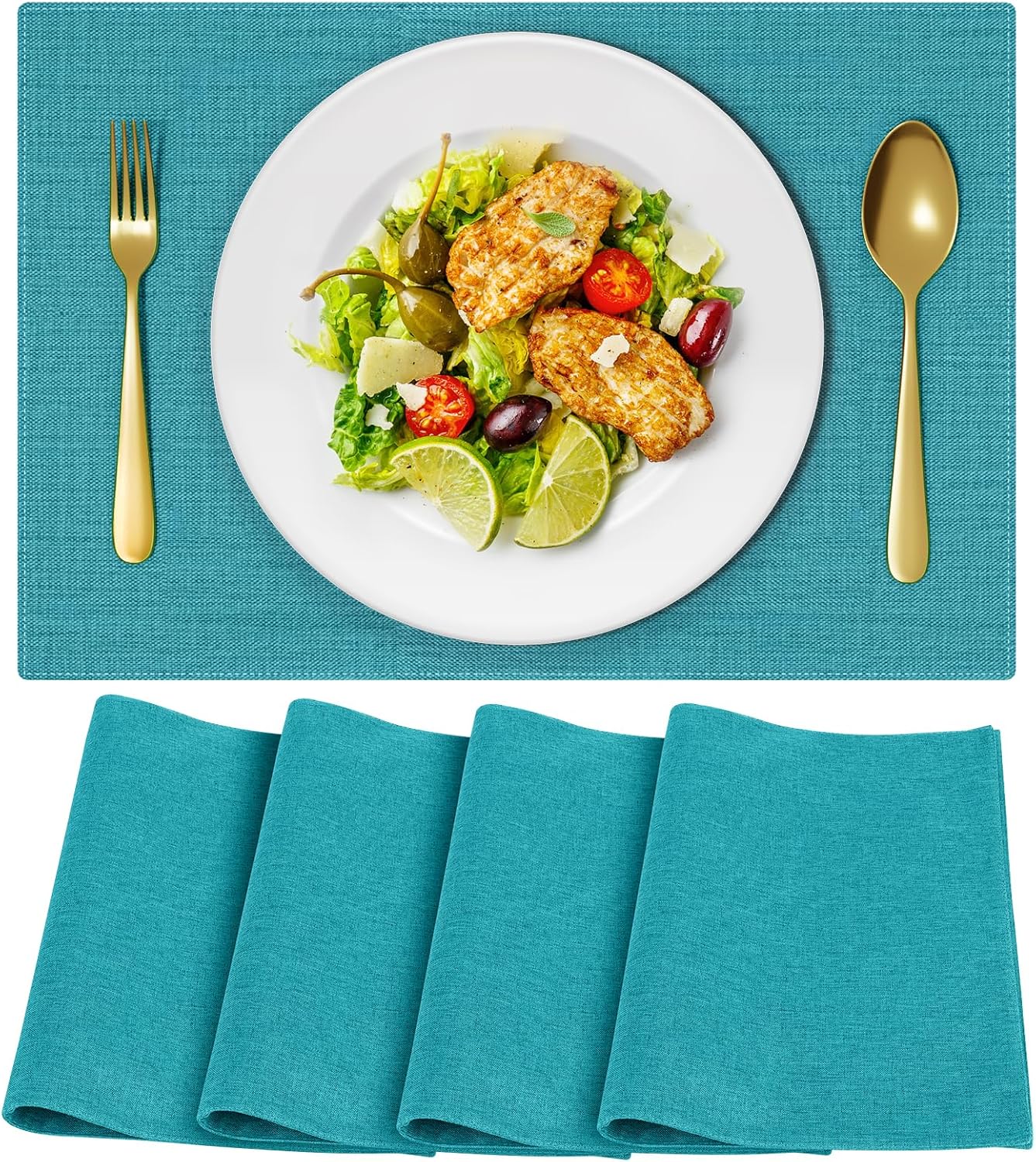 Cloth Placemats, Set of 4 Heat-Resistant Cotton Linen Blend Double Layered Machine Washable Place