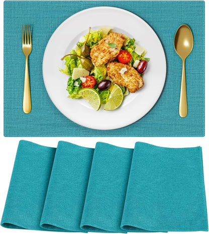 Cloth Placemats, Set of 4 Heat-Resistant Cotton Linen Blend Double Layered Machine Washable Place