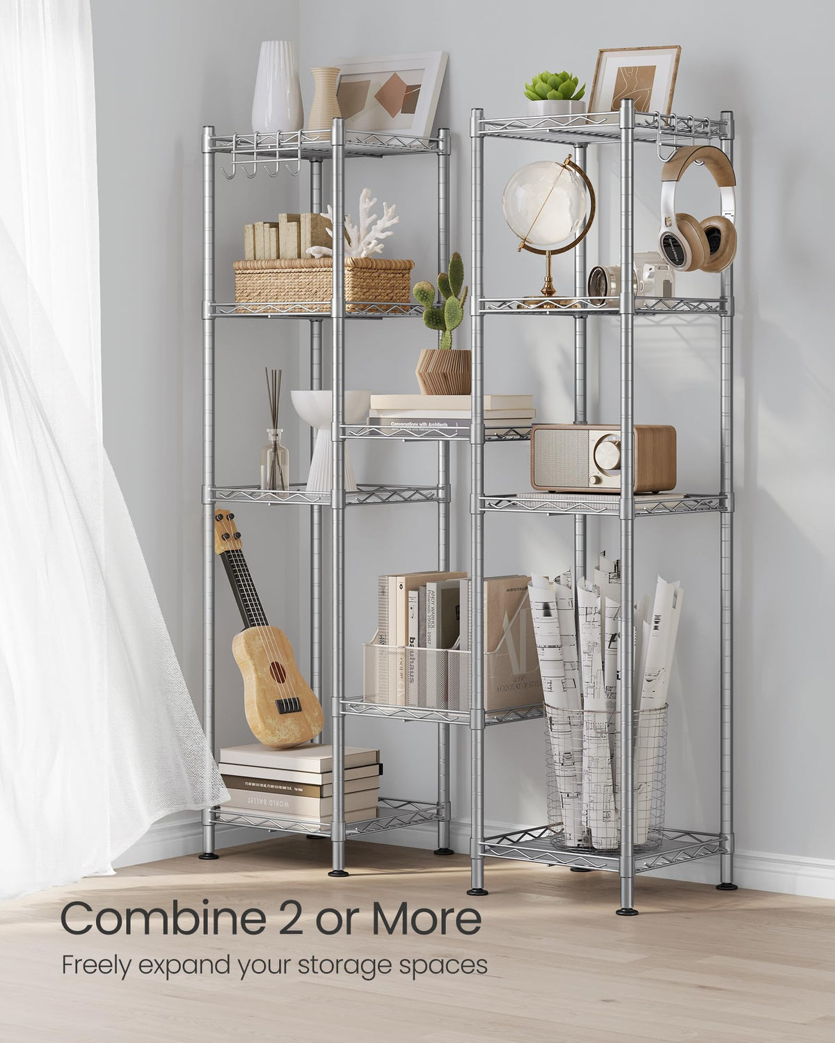 SONGMICS Storage Shelf, Bathroom Shelf for Small Space, 5 Tier, Silver
