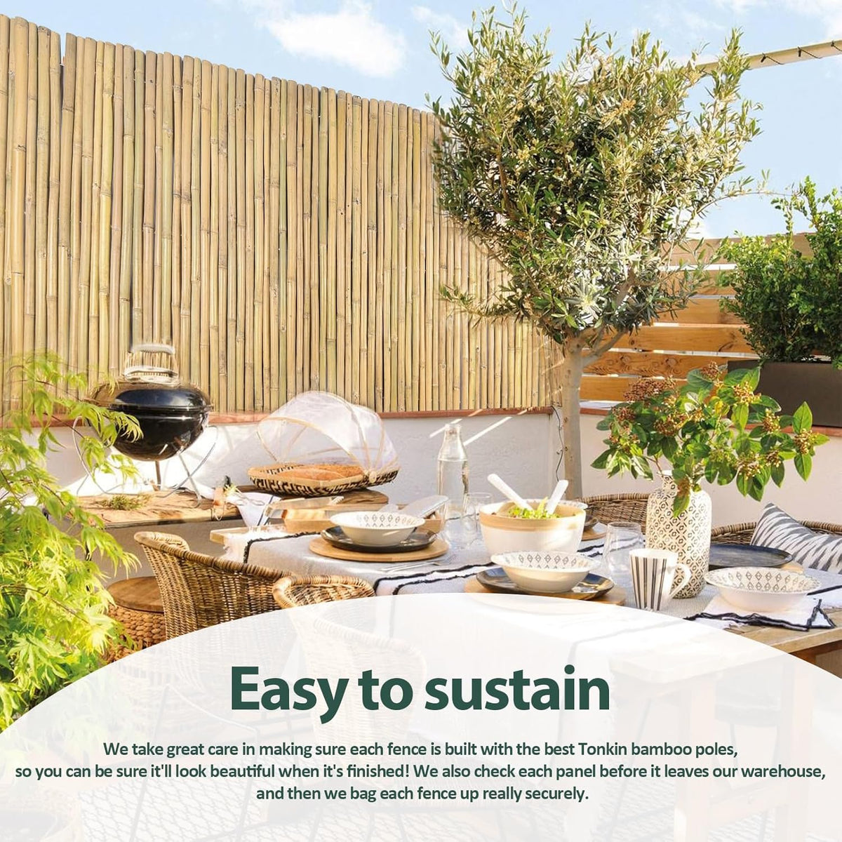 Natural Bamboo Fence 3ft H x 8ft L x 0.7In D, Eco-Friendly Privacy Fence for Outdoor Wall, Garden