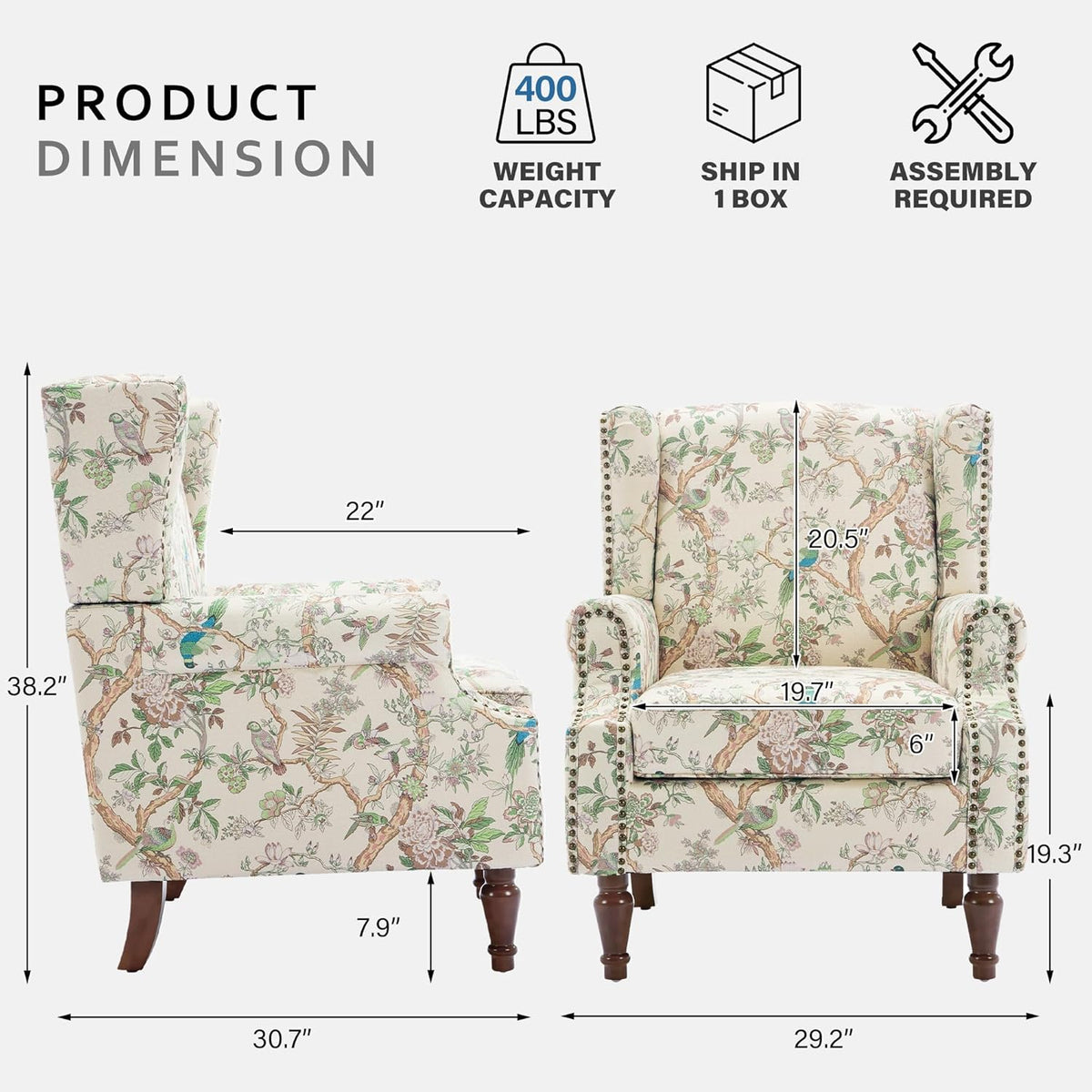 Lumibee High Back Accent Chair, Armchair in Fabric,Comfy Upholstered Wingback Single Sofa Reading