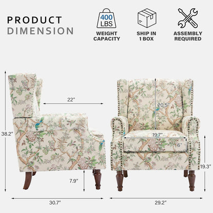 Lumibee High Back Accent Chair, Armchair in Fabric,Comfy Upholstered Wingback Single Sofa Reading