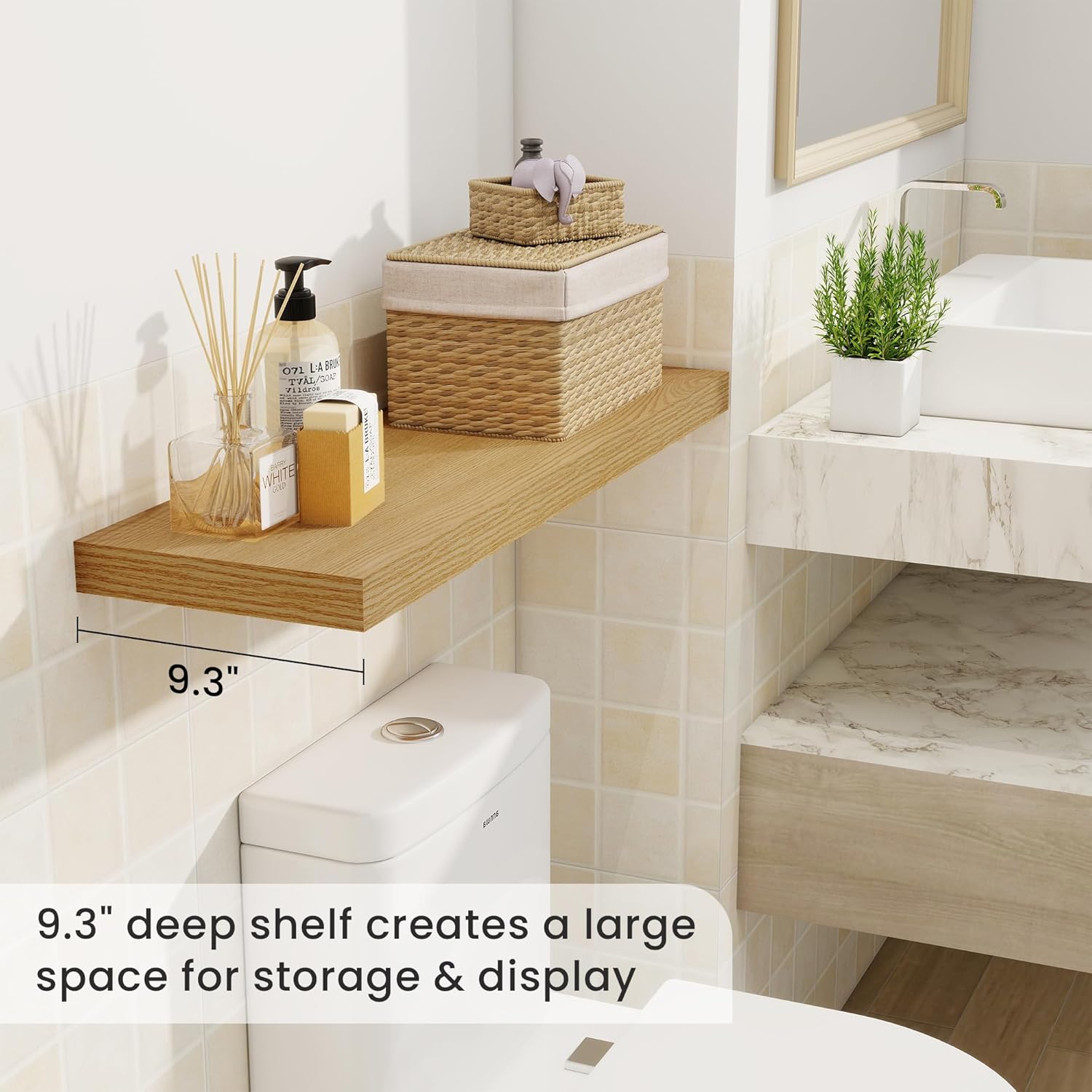 Fun Memories Floating Shelves for Wall, 32 Inch Rustic Wood Wall Mounted Shelves for Bathroom