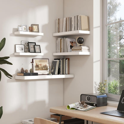 Heimlove 24 inch Floating Shelves for Wall,9.3 inch deep White Wood Shelves with Invisible