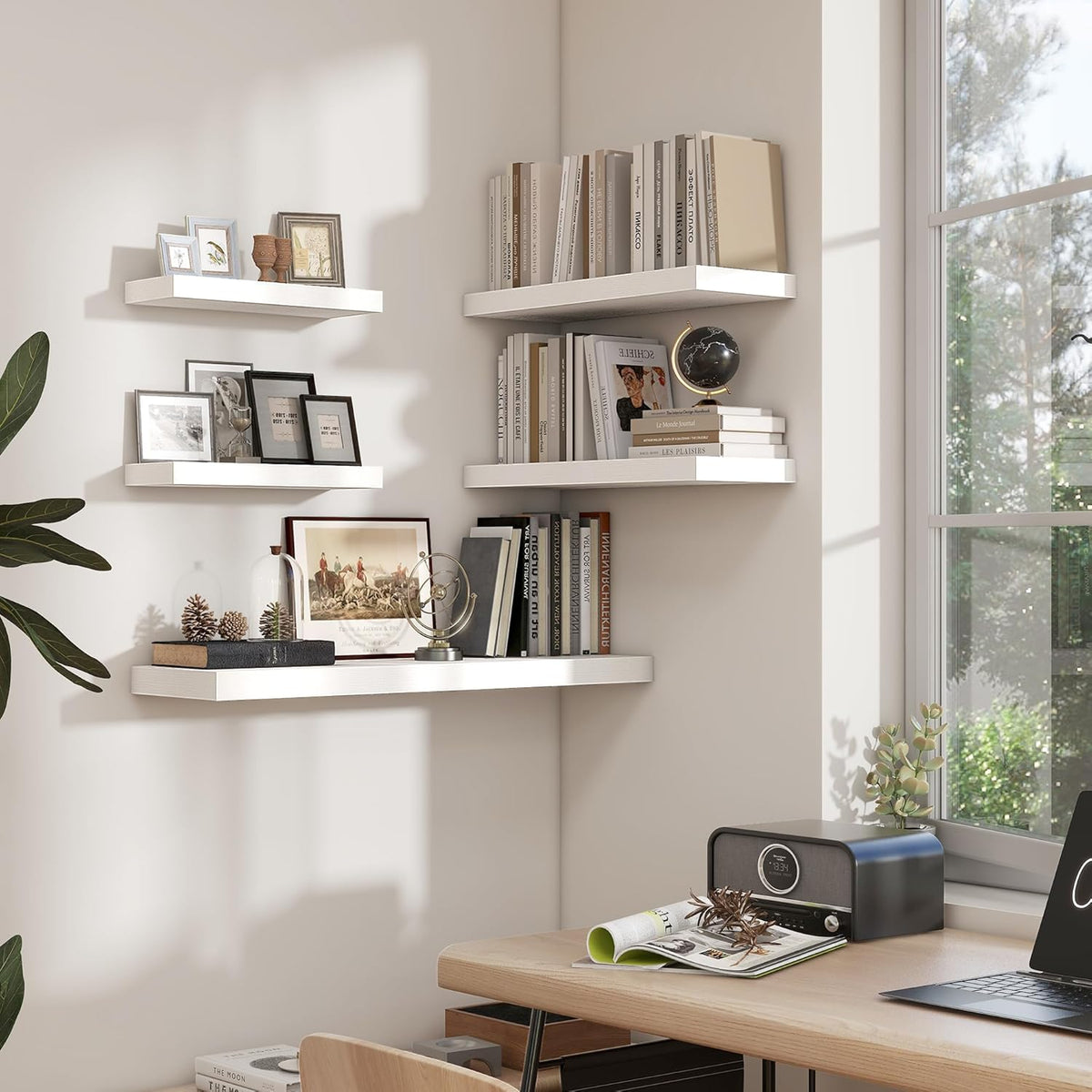 Heimlove 36 Inch White Floating Shelves for Wall,10 Inch Deep Wood Shelves with Invisible