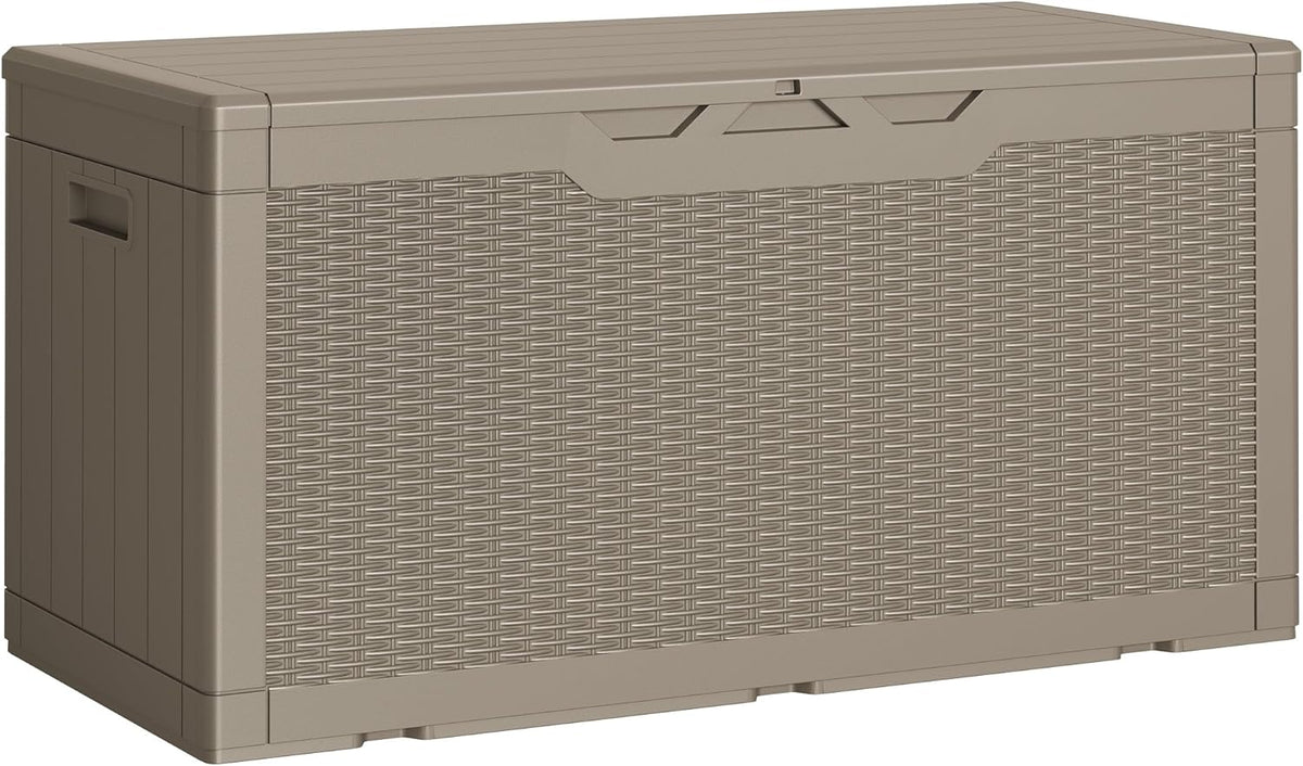 Greesum 100 Gallon Resin Deck Box Lockable Large Outdoor Storage Boxes for Garden Tools, Patio