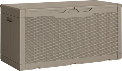 Greesum 100 Gallon Resin Deck Box Lockable Large Outdoor Storage Boxes for Garden Tools, Patio