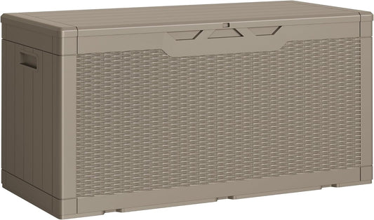 Greesum 100 Gallon Resin Deck Box Lockable Large Outdoor Storage Boxes for Garden Tools, Patio