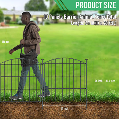 10 Panels Garden Fence Dog Fence Outdoor for Yard, 24in H x 20ft L Rustproof Metal Fencing with