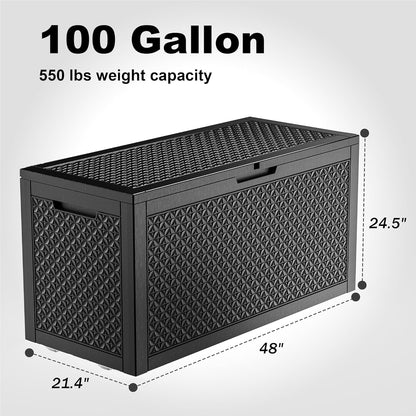 100 Gallon Resin Deck Box, Lockable Outdoor Storage Box for Patio Cushions Storage Furniture,Garden