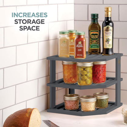 Cabinet Organizer Shelf - Bamboo Corner Rack for Kitchen Counter, Cabinet Space Saver for Plates