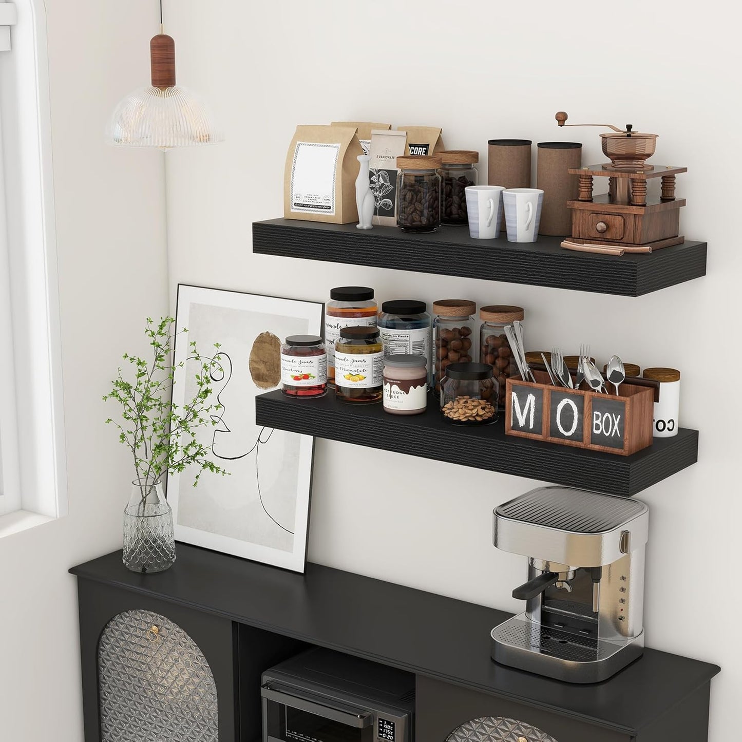 Deep Floating Shelves for Wall, 12'' Deep Large Floating Shelves Set of 2, 36 Inch Distressed Black