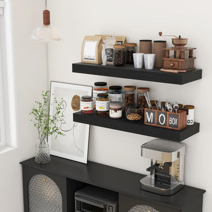 Deep Floating Shelves for Wall, 12'' Deep Large Floating Shelves Set of 2, 36 Inch Distressed Black