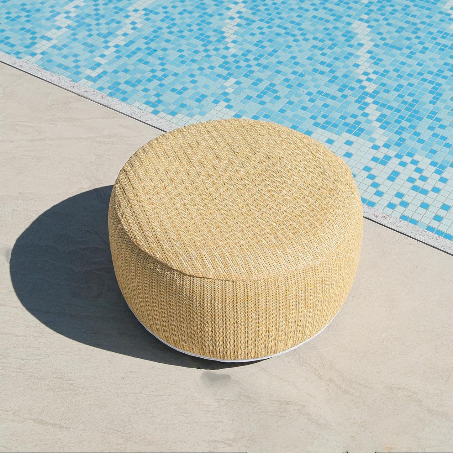 Outdoor Inflatable Ottoman with Air Pump, Fade-Resistant Patio Footrest Stool D21”x H9”, Round Pouf