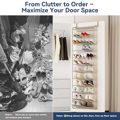 Whitmor 36 Pair Over The Door Shoe Organizer, 12 Tier Hanging Shoe Organizer, Heavy Duty Metal &
