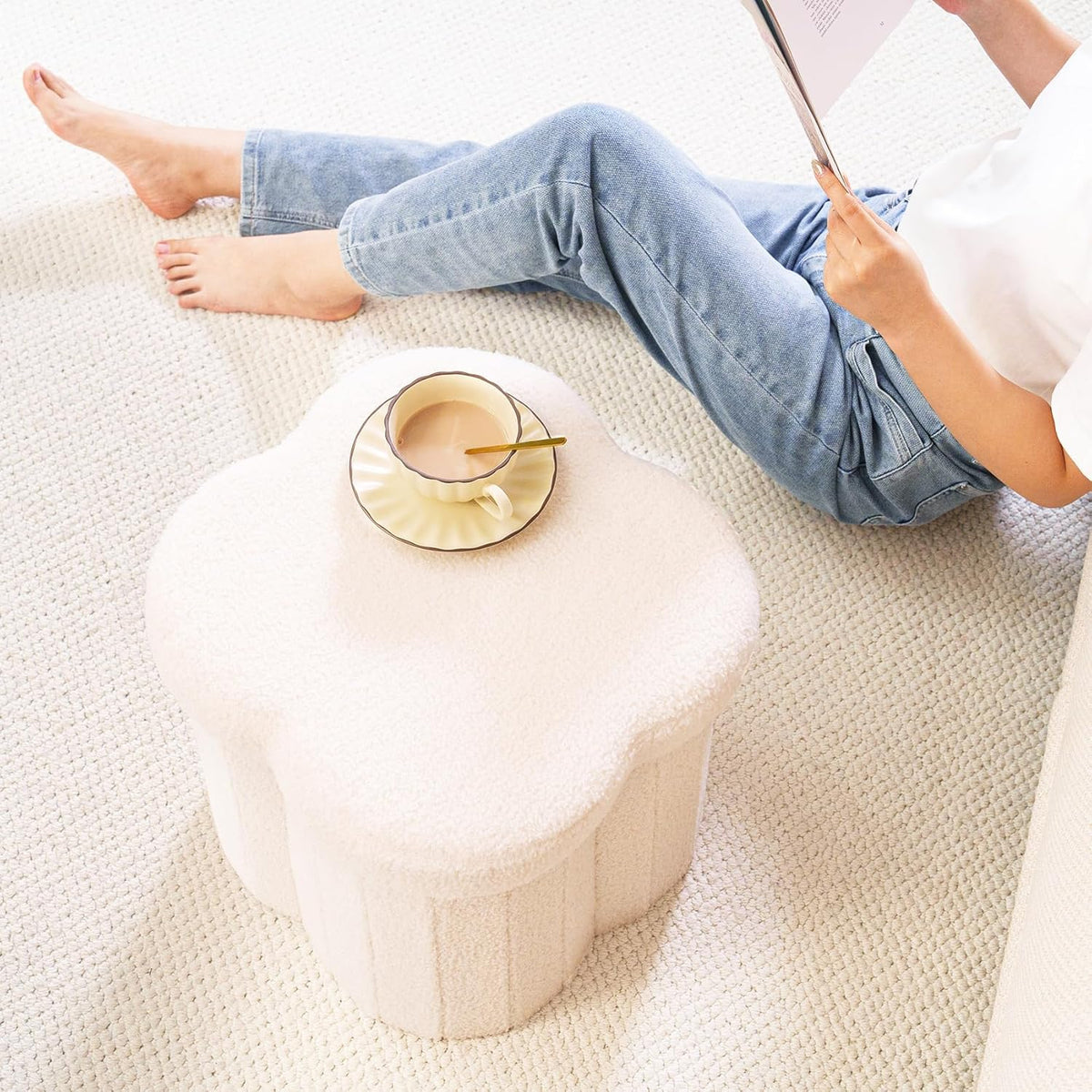 B FSOBEIIALEO Storage Ottoman Cube, Flowers Shaped Ottomans with Storage Foot Stool Footrest