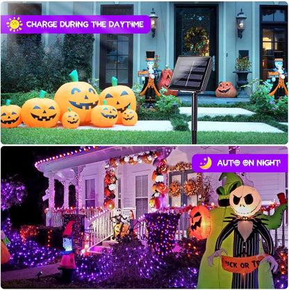 EEW 2 Pack 200 LED Solar Halloween Lights Outdoor Waterproof, Solar String Lights for Outside