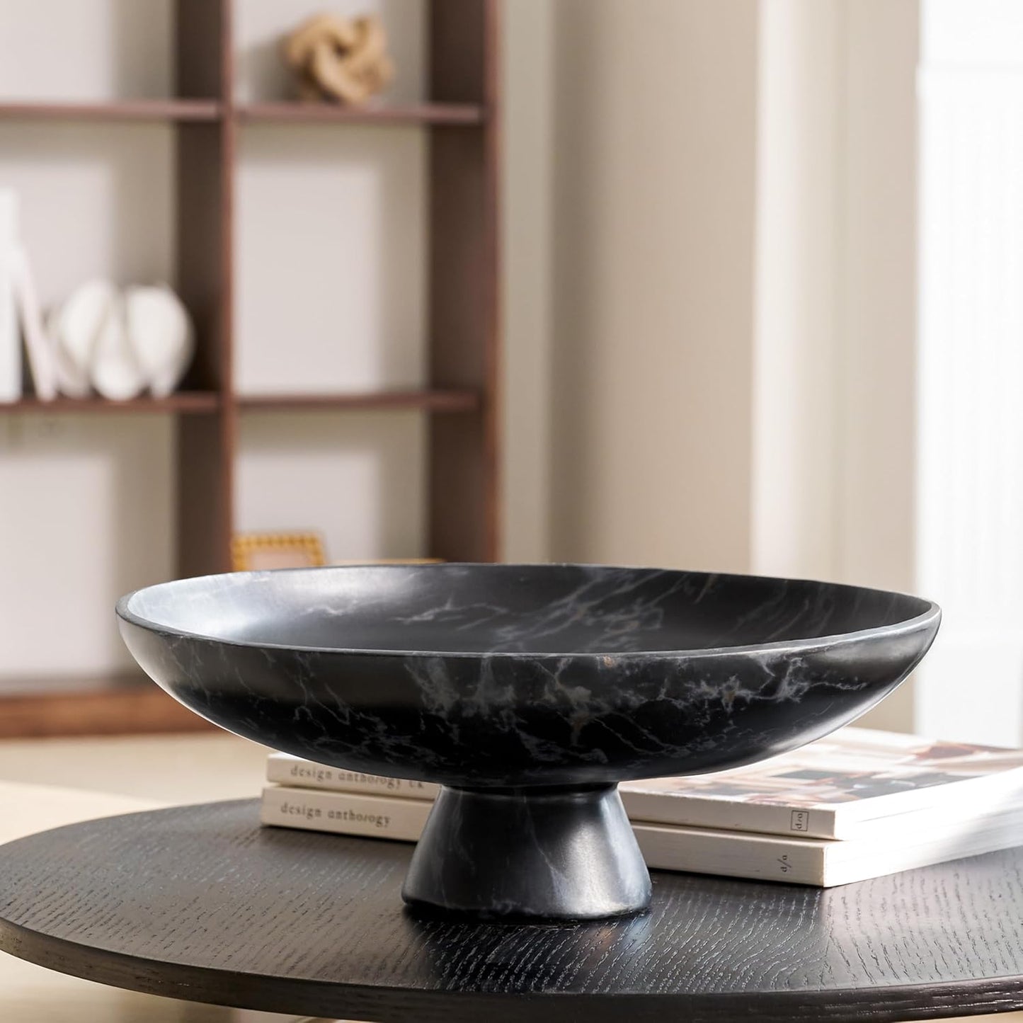 DN DECONATION Black Resin Decorative Bowl for Home Decor, 11.2" Pedestal Kitchen Fruit Bowl/Key