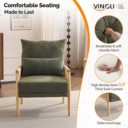 VINGLI Boho Braid Accent Armchairs Set of 2,Mid-Century Modern Chiars with Solid Wooden