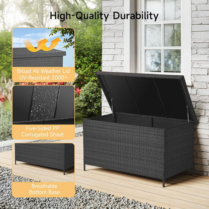 158 Gallon XL Deck Box with Lid, All Weather Wicker Outdoor Storage Box Waterproof, Large Outdoor