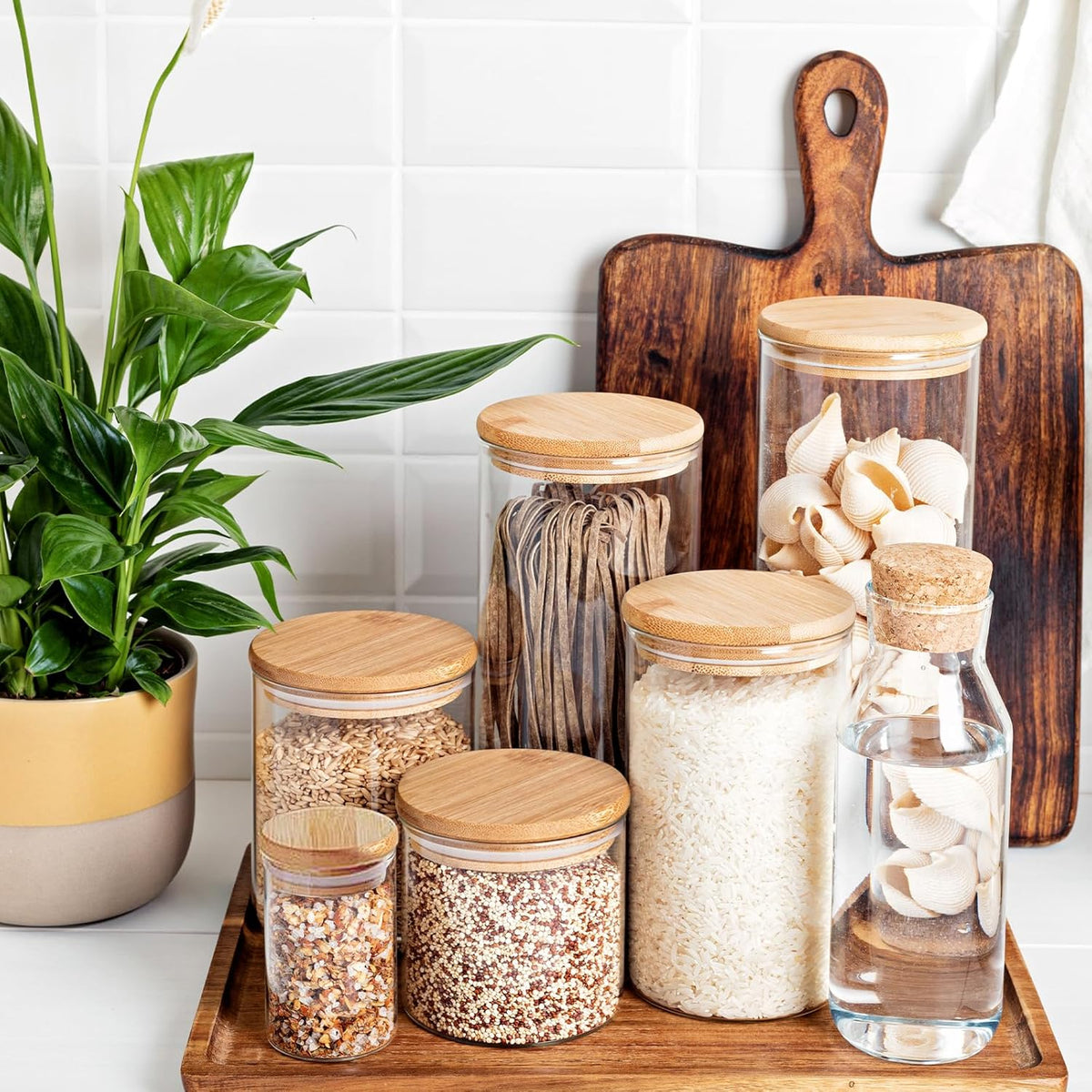 53oz Glass Food Storage Jars, Glass Jars with Bamboo Lids, Kitchen Storage Jars, Set of 4