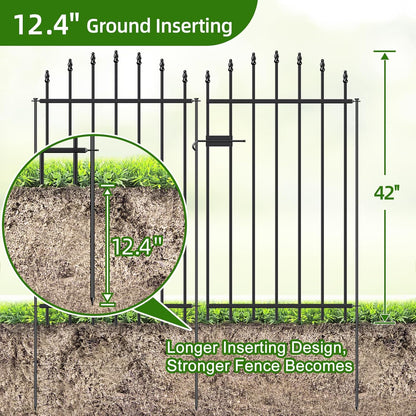 Metal Garden Fence with Gate 42 in H x 12 ft L, 1 Gate + 5 Panels Border Dog Fence Panels Animal