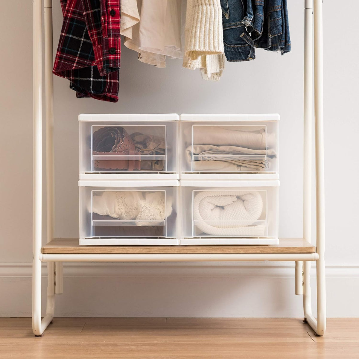 IRIS USA 7 Qt. Plastic Drawer Storage Organizer Stacking Drawers, 4-Pack, Stackable Unit with