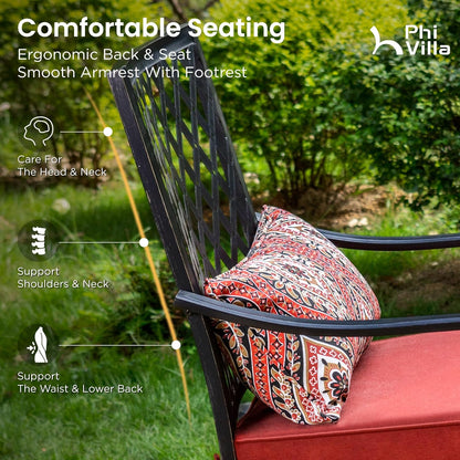 PHI VILLA 5 Piece Patio Bar Height Dining Set, 4 Outdoor Counter Height Swivel Bar Stools with Red