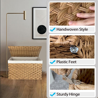 Wicker Storage Basket with Lid, 42.3 Gallon (160L) Large Blanket Basket with Lid, Woven Storage Bin