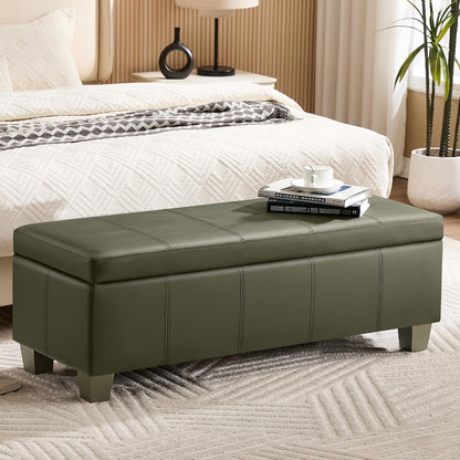 51" Faux Leather Storage Ottoman, Stitch Tufted Rectangle Upholstered End of Bed Storage Bench