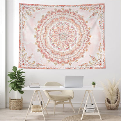 Fowocu Boho Floral Mandala Tapestry Wall Hanging Pink Bohemian Flower Medallion Tapestry Aesthetic