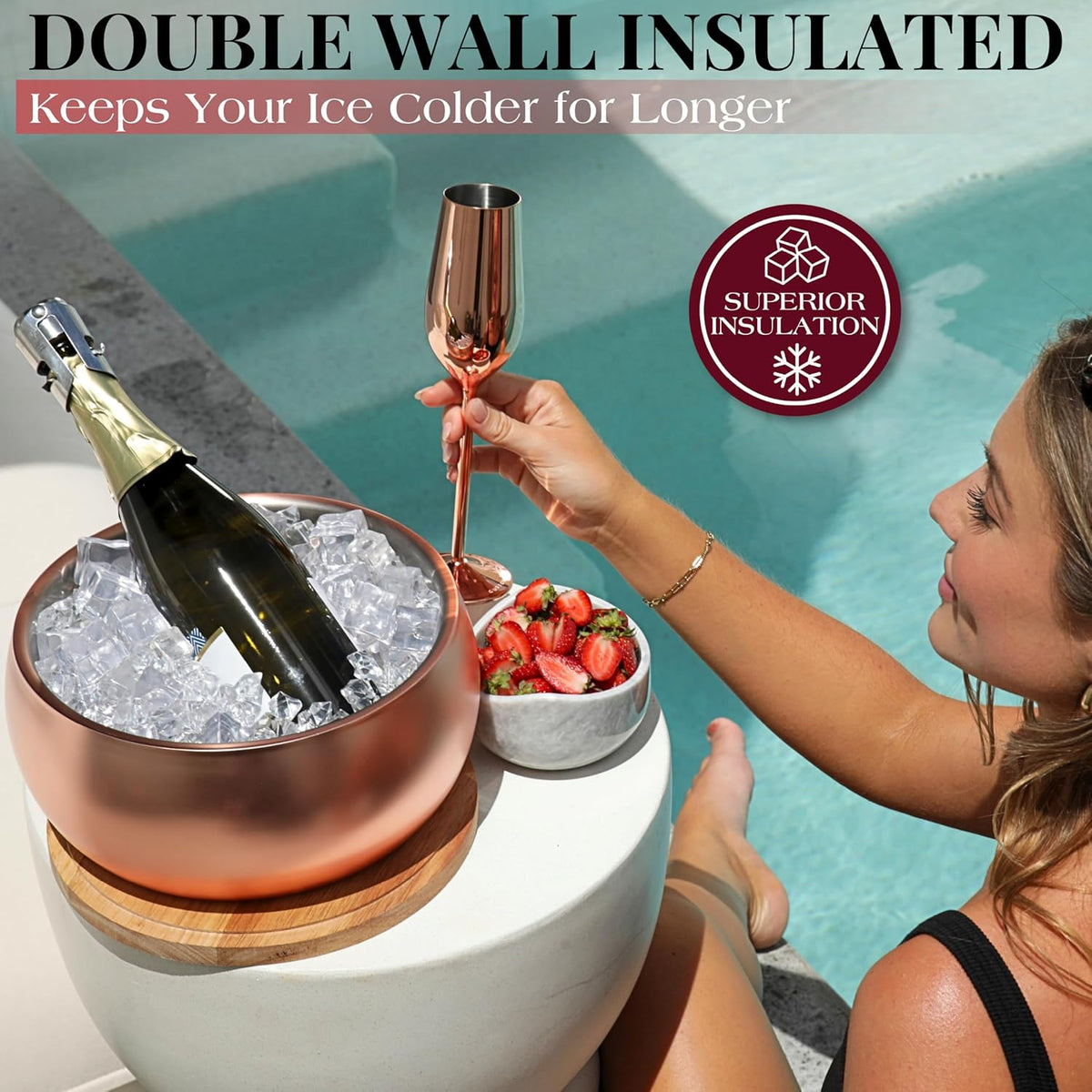 Gusto Nostro 4.1L Insulated Ice Bucket with Lid and Tongs, Double Wall Stainless Steel Ice Bucket