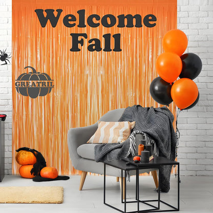 Orange Tinsel Curtain Party Backdrop - GREATRIL Foil Fringe Curtain Party Streamers for