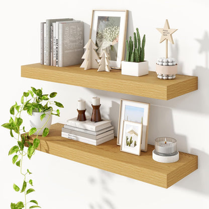 Heimlove 36 Inch Floating Shelves for Wall Set of 2,Oak Wall Shelves for Storage & Decor - Heavy