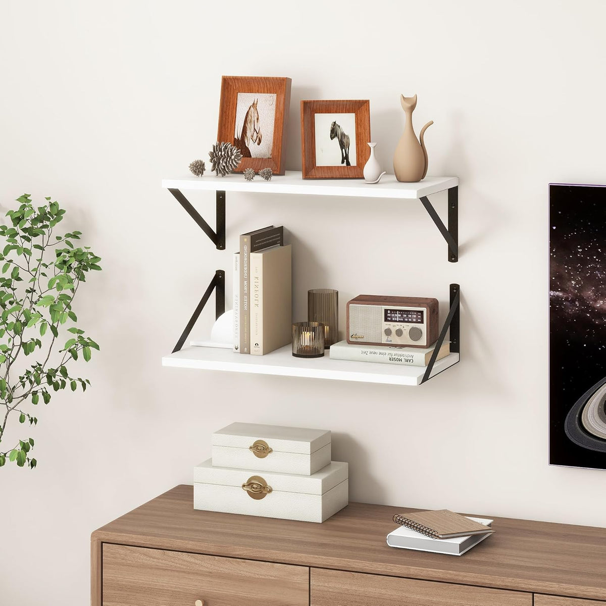 Fun Memories 20 Inch Floating Shelves for Wall, White Bathroom Shelves Set of 2, 10 Inch Deep Wall