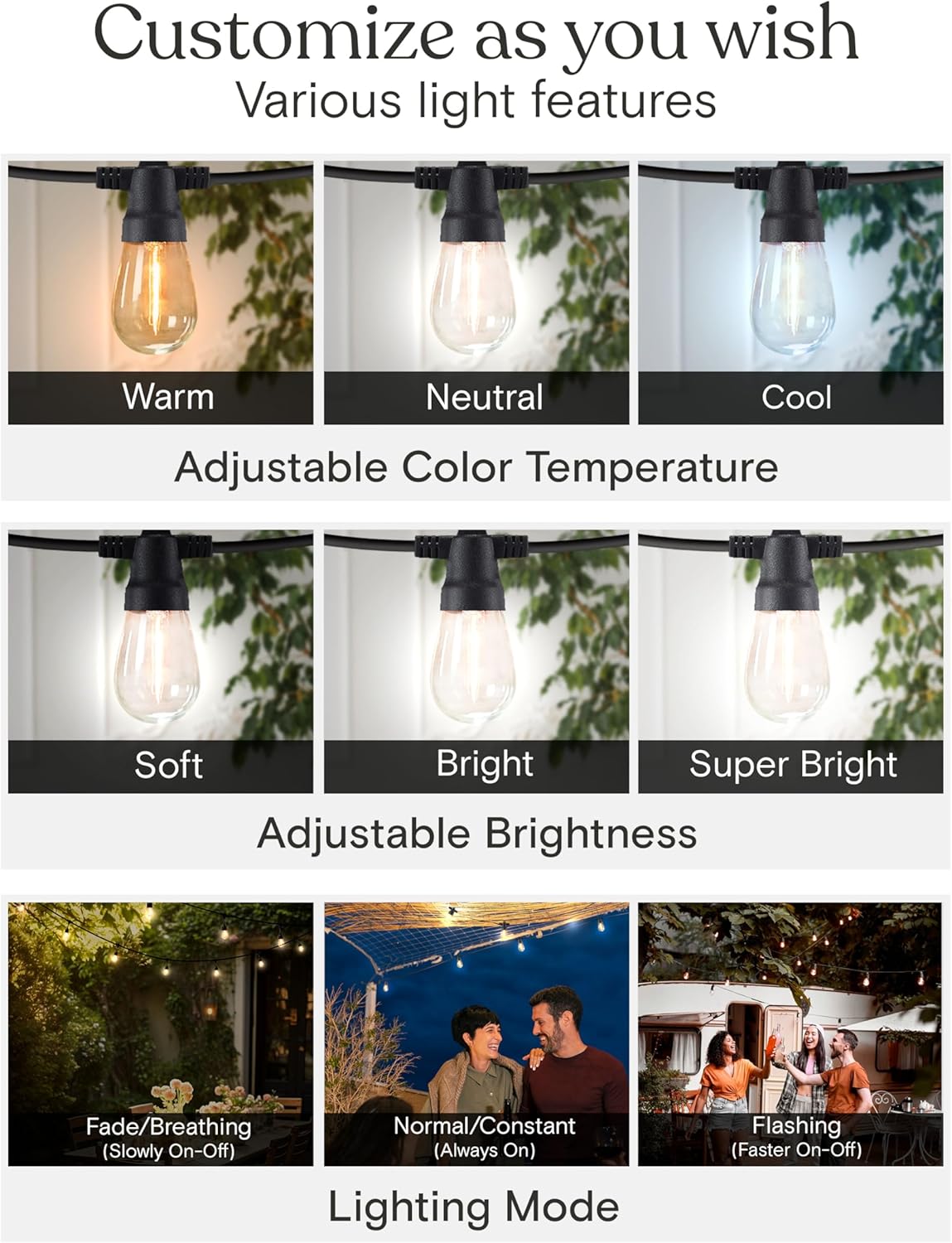Brightech Ambience Pro Solar String Lights for Outside - Super Bright Remote Control Color