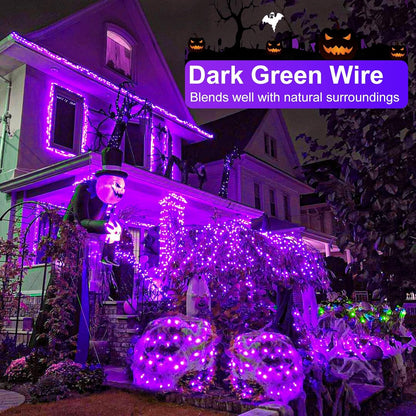 2 Pack Halloween Lights Outdoor, Total 200FT 600 LED Purple String Lights for Outside with 8 Modes