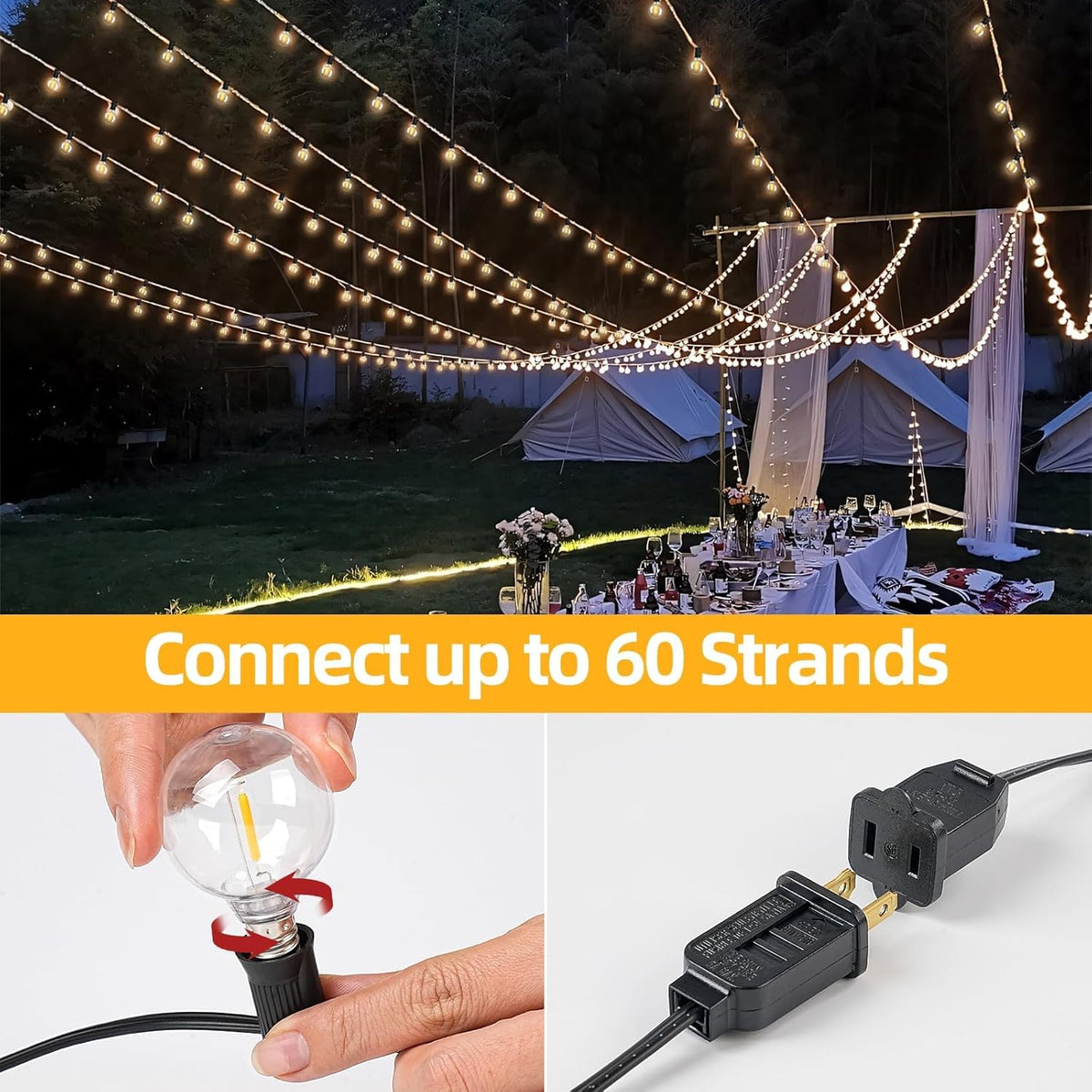 25FT G40 LED Outdoor String Lights with 12+1 Bulbs, E12 Socket, 2700K Warm White, Commercial Grade