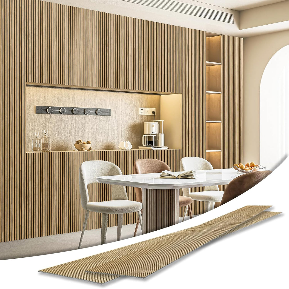 Art3d 4-Pack Glue-On Fine Bar Wainscoting Panel for Interior Wall Decor - 104 x 12 Inch Polystyrene