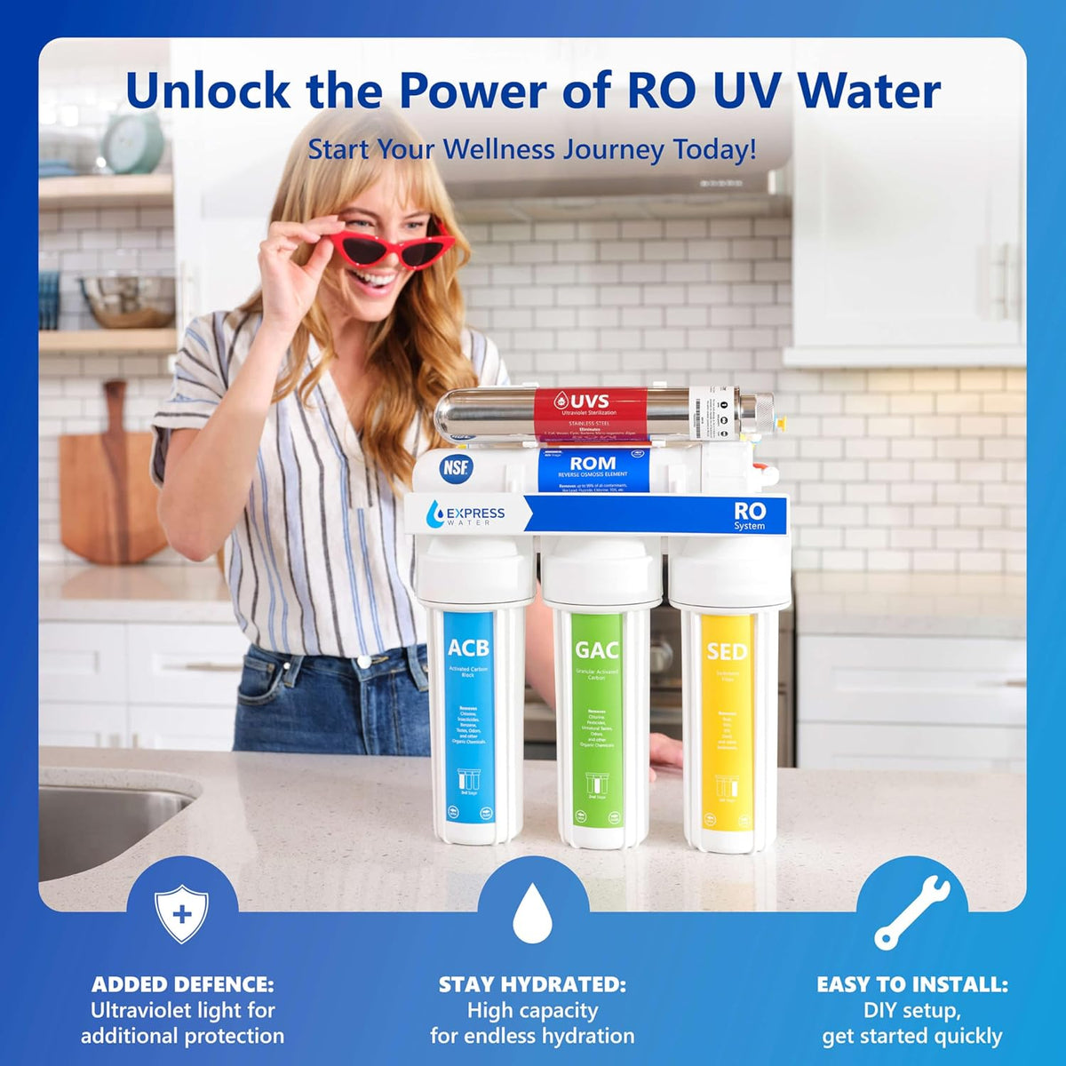 Express Water Ultraviolet Reverse Osmosis Water Filtration System – 6 Stage RO UV Water Filter with